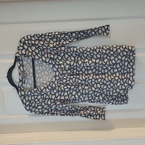 Ann Taylor Navy and White Printed Scoop Neck Top